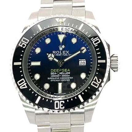 Rolex Sea-Dweller Deepsea 116660 D-Blue Edelstahl Herrenuhr mit blau-schwarzem Zifferblatt und einseitig drehbarer Keramiklünette.