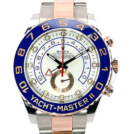 Rolex Yacht-Master II Ref. 116681 Uhr aus Edelstahl und Everose-Gold mit blauem Keramikring und weißem Zifferblatt, 44 mm Gehäusedurchmesser