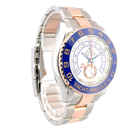 Rolex Yacht-Master II 116681 Edelstahl und Everose-Gold mit blauem Keramik-Zahlenring und weißem Zifferblatt, Oyster-Armband.