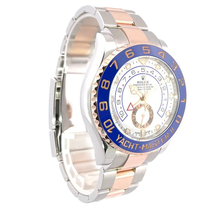 Rolex Yacht-Master II 116681 Edelstahl und Everose-Gold, 44mm Gehäuse, blaue Keramik-Lünette, Oyster Armband, weißes Zifferblatt.