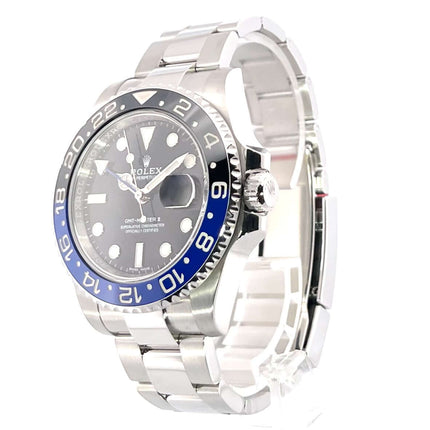 Rolex GMT Master II Edelstahl 116710BLNR mit blau/schwarzer Keramik Lünette, poliertes und satiniertes Edelstahlgehäuse und Oyster Armband