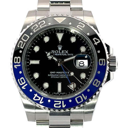 Rolex GMT Master II Edelstahl 116710BLNR, poliertes und satiniertes Edelstahlgehäuse, schwarz-blau Keramik Lünette, schwarzes Zifferblatt
