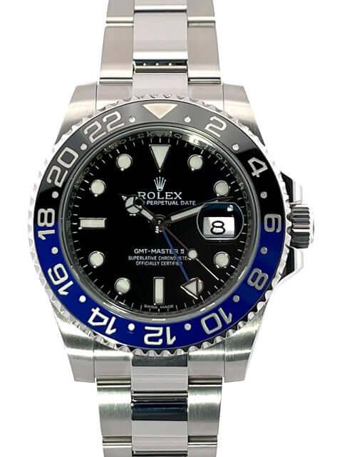 Rolex GMT Master II Edelstahl 116710BLNR, poliertes und satiniertes Edelstahlgehäuse, schwarz-blau Keramik Lünette, schwarzes Zifferblatt