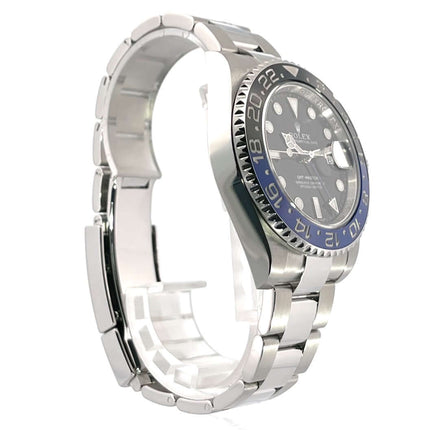 Rolex GMT Master II Edelstahl 116710BLNR, 2015, poliertes und satiniertes Edelstahlgehäuse, blau/schwarze Keramik Lünette, schwarzes Zifferblatt