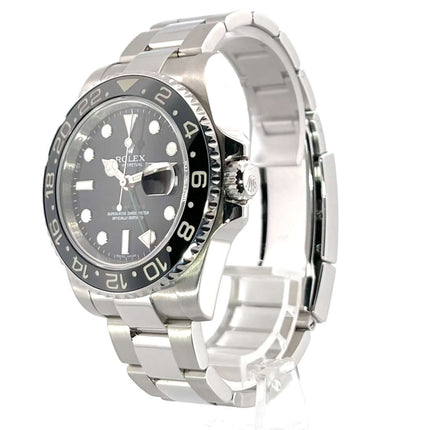 Rolex GMT-Master II Edelstahl 116710LN von 2007 mit poliertem und satiniertem Edelstahlgehäuse, schwarzer Keramiklünette und Oyster-Armband.