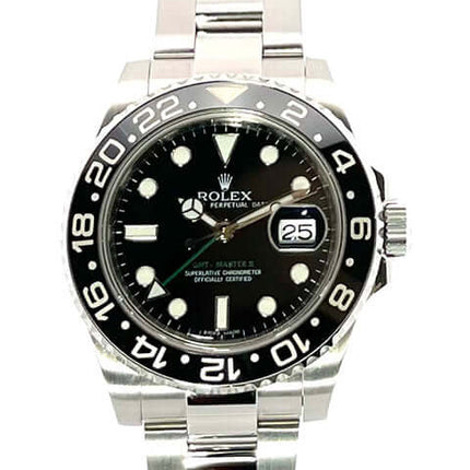 Rolex GMT-Master II Edelstahl 116710LN mit schwarzem Zifferblatt und Keramiklünette, aus poliertem und satiniertem Edelstahl, Modell 2012.