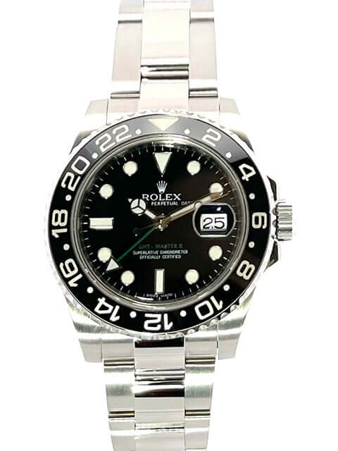 Rolex GMT-Master II Edelstahl 116710LN mit schwarzem Zifferblatt und Keramiklünette, aus poliertem und satiniertem Edelstahl, Modell 2012.