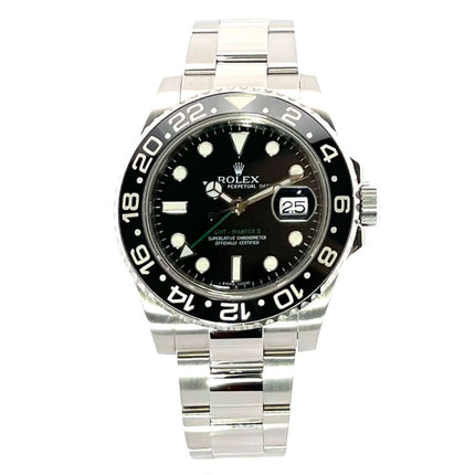 Rolex GMT-Master II Edelstahl 116710LN, poliertes und satiniertes Gehäuse 40 mm, schwarze Lünette, schwarzes Zifferblatt, Oyster-Band, 2012 Modell.