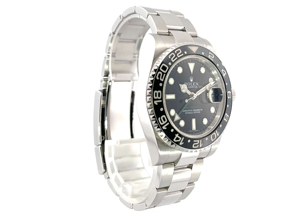 Rolex GMT-Master II Edelstahl 116710LN, schwarzes Zifferblatt, poliertes und satiniertes Edelstahlgehäuse, Keramik Lünette, aus 2012.