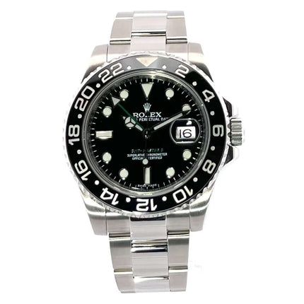 Rolex GMT-Master II Edelstahl 116710LN Armbanduhr aus 2015 mit schwarz-weißen Zifferblatt, Edelstahlgehäuse und Oyster Edelstahlband