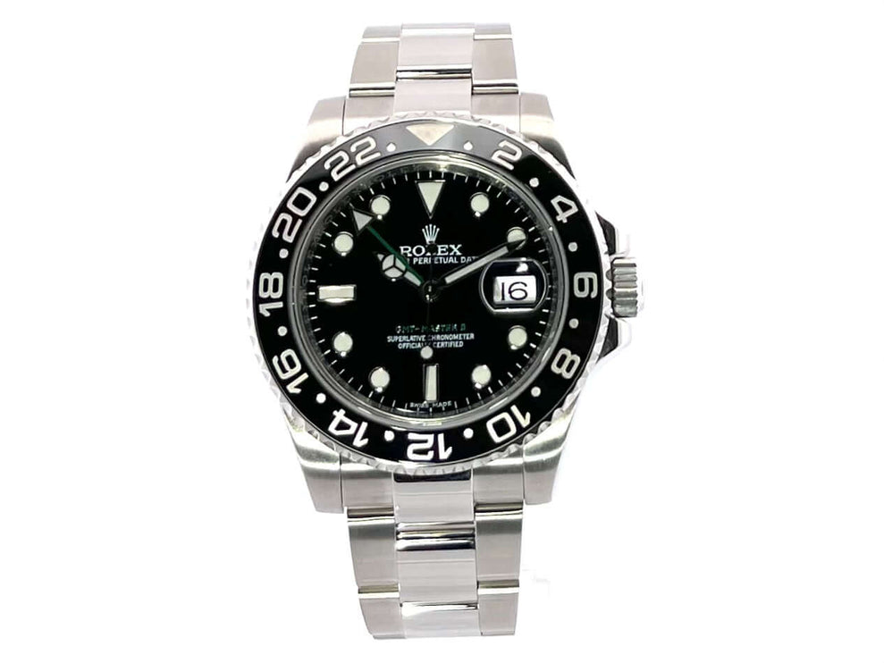 Rolex GMT-Master II Edelstahl 116710LN Armbanduhr aus 2015 mit schwarz-weißen Zifferblatt, Edelstahlgehäuse und Oyster Edelstahlband