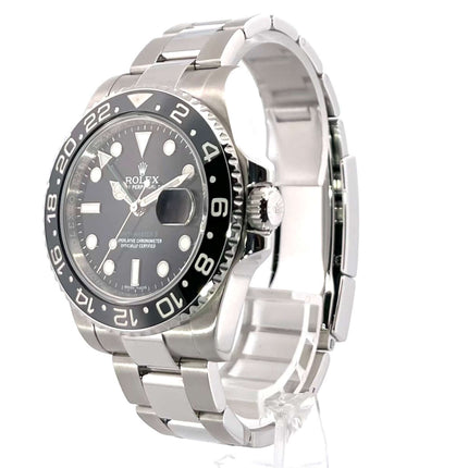 Rolex GMT-Master II Edelstahl 116710LN von 2015 mit schwarzem Zifferblatt und Oyster-Edelstahlarmband, 40 mm Gehäuse, 24-Stunden Lünette.