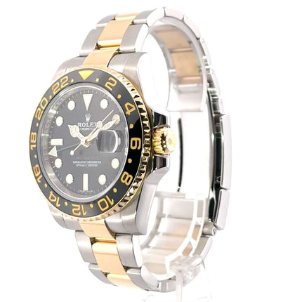 Rolex GMT-Master II Ref. 116713LN aus Edelstahl und 18kt Gelbgold, schwarzes Zifferblatt, keramische Lünette, Armband Oyster, Jahr 2017