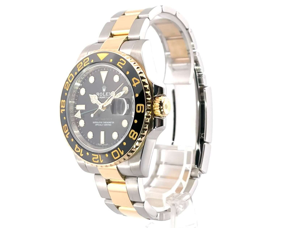 Rolex GMT-Master II Ref. 116713LN aus Edelstahl und 18kt Gelbgold, schwarzes Zifferblatt, keramische Lünette, Armband Oyster, Jahr 2017