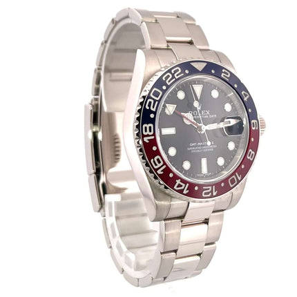 Rolex GMT-Master II Weißgold 116719BLRO mit blau/roter Keramik-Lünette und schwarzem Zifferblatt, 2015, 40 mm, 18 kt Weißgold-Armband