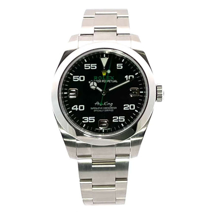 Rolex Oyster Perpetual Air-King 116900 Edelstahlarmband, schwarzes Zifferblatt, arabische Leuchtziffern, Automatikwerk, Chronometer aus 2019