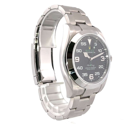 Rolex Oyster Perpetual Air-King 116900 aus Edelstahl mit schwarzem Zifferblatt und arabischen Leuchtziffern, Automatikwerk, Chronometer.