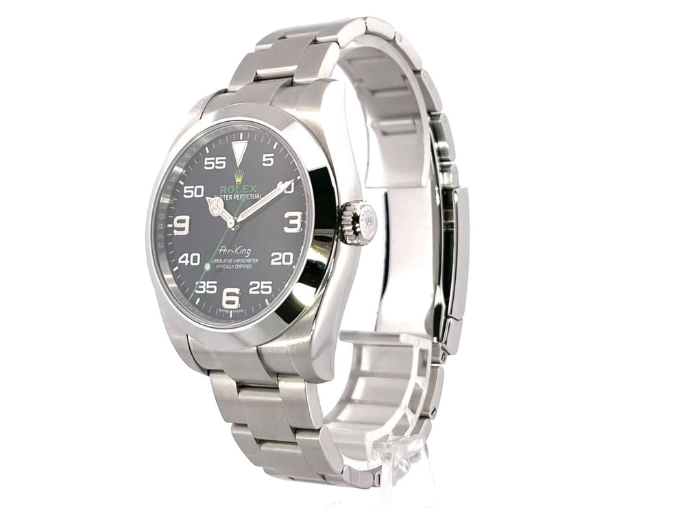 Rolex Oyster Perpetual Air-King 116900 aus Edelstahl, schwarzes Zifferblatt, polierte Lünette und Oyster Armband