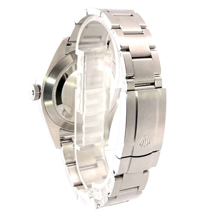 Rückseite des Rolex Oyster Perpetual Air-King 116900 aus Edelstahl mit poliertem und satiniertem Oyster-Armband und Faltschließe.