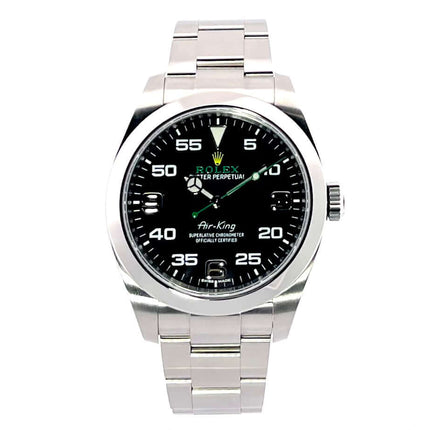 Rolex Oyster Perpetual Air-King 116900 aus Edelstahl, schwarzes Zifferblatt, ungetragen 2023, poliertes und satiniertes Gehäuse, Oysterband