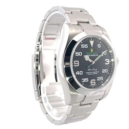 Rolex Oyster Perpetual Air-King 116900, Edelstahlgehäuse und -band, schwarzes Zifferblatt, arabische Leuchtziffern, Automatikwerk, 40 mm.
