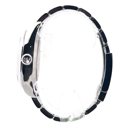 Seitenansicht der Rolex Oyster Perpetual Air-King 116900, Edelstahlgehäuse, poliertes und satiniertes Oyster-Edelstahlband.