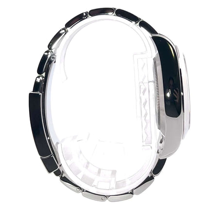 Seitenansicht der Rolex Oyster Perpetual Air-King 116900 mit poliertem und satiniertem Edelstahlgehäuse und Oysterband