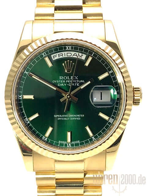 Rolex Uhr Gold Grün Herren Rolex Day-Date 36 Gelbgold 118238