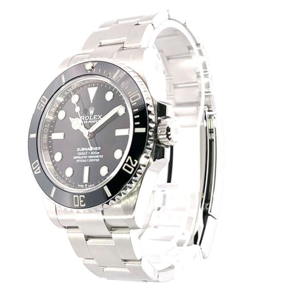 Rolex Submariner 124060 No Date, Edelstahlgehäuse, schwarzes Zifferblatt, 41 mm, einseitig drehbare Lünette, Oyster Edelstahlband.