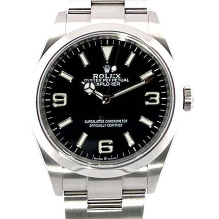 Rolex Explorer 36 Ref. 124270 Edelstahl, schwarzes Zifferblatt, polierte Lünette, Oyster-Armband, Automatikwerk, Herrenuhr aus 2021.