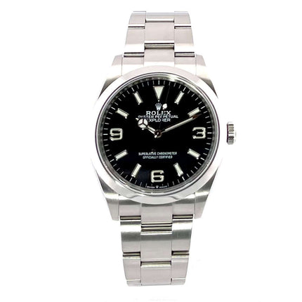 Rolex Explorer 36 Edelstahl 124270 aus 2021 mit schwarzem Zifferblatt und Oyster Edelstahl Armband.