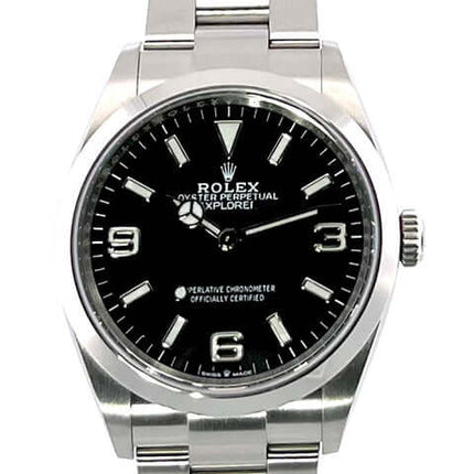 Rolex Explorer 36 Edelstahl 124270 aus 2021, poliertes und satiniertes Gehäuse, schwarzes Zifferblatt mit Leuchtziffern und Oyster Armband