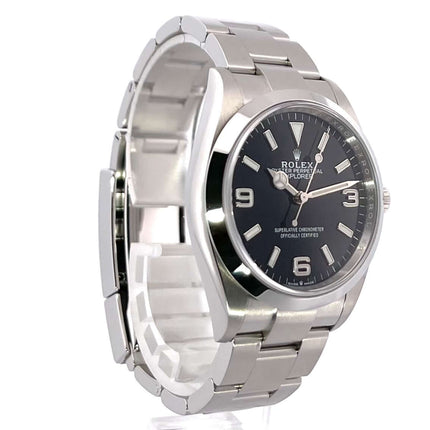 Rolex Explorer 36 Edelstahl 124270, schwarzes Zifferblatt, Oyster Edelstahl Armband, polierte Lünette, Automatikwerk, Modell aus 2021