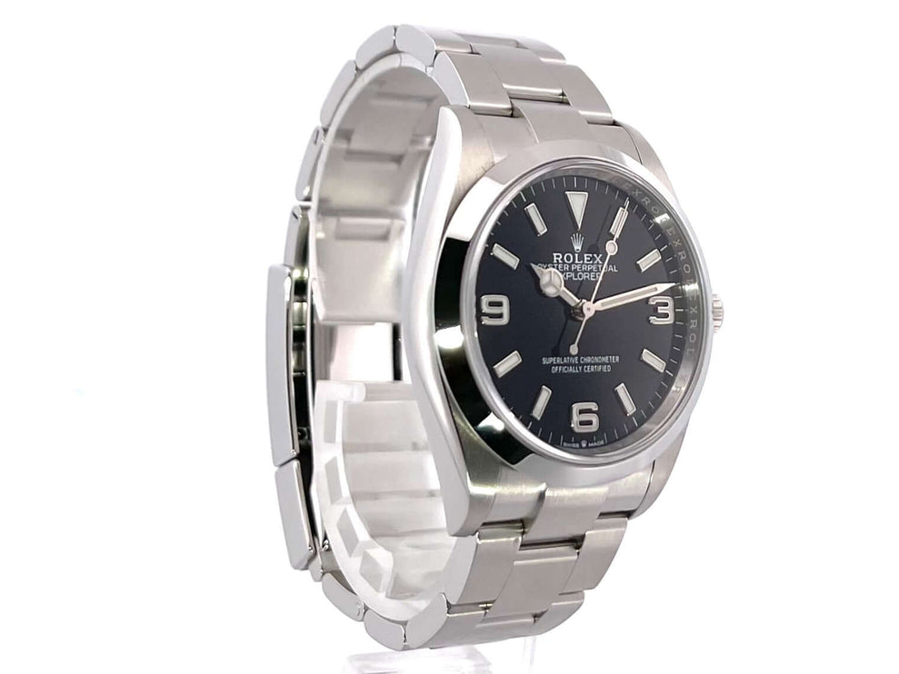 Rolex Explorer 36 Edelstahl 124270, schwarzes Zifferblatt, Oyster Edelstahl Armband, polierte Lünette, Automatikwerk, Modell aus 2021