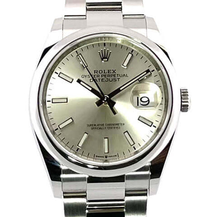 Rolex Datejust 36 Oystersteel Ref. 126200 Silber, Edelstahlgehäuse, silberfarbenes Zifferblatt, automatisches Uhrwerk, 2019 Modell.