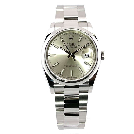 Rolex Datejust 36 Oystersteel 126200 Silber Uhr, Edelstahlgehäuse, silbernes Zifferblatt, Leuchtindizes, Edelstahlband, Automatik, Datum 2019