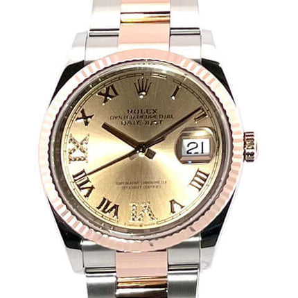 Rolex Datejust 36 126231 Oystersteel Everose-Gold Uhr mit rosa Diamantzifferblatt und römischen Ziffern, poliertes Edelstahlgehäuse