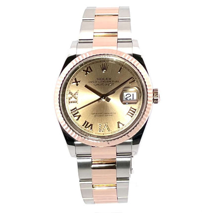 Rolex Datejust 36 Oystersteel Everose-Gold 126231, roséfarbenes Diamantzifferblatt mit römischen Ziffern, Edelstahl / Everose-Gold Armband.
