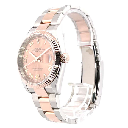 Rolex Datejust 36 Oystersteel Everose-Gold 126231 mit rosa Diamantzifferblatt und römischen Ziffern, Edelstahl, 2022 Modell.