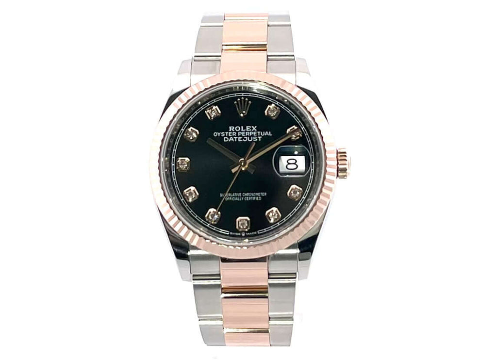 Rolex Datejust 36 Oystersteel Everose-Gold 126231 Schwarz Diamant mit schwarzem Zifferblatt und Diamanten, Edelstahlarmband aus 2021