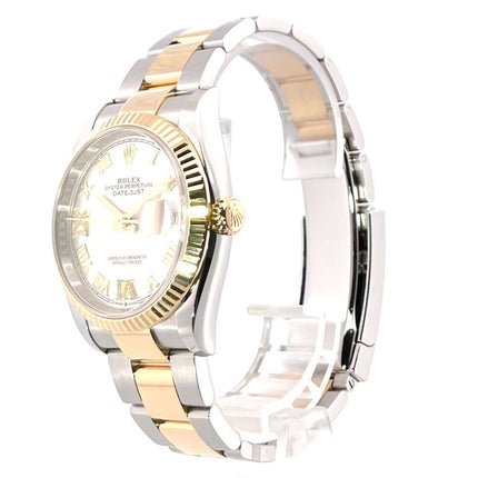 Rolex Datejust 36 Oystersteel Gelbgold 126233 Silber Römisch Diamant mit Edelstahl/Gelbgold Gehäuse und Oyster-Armband