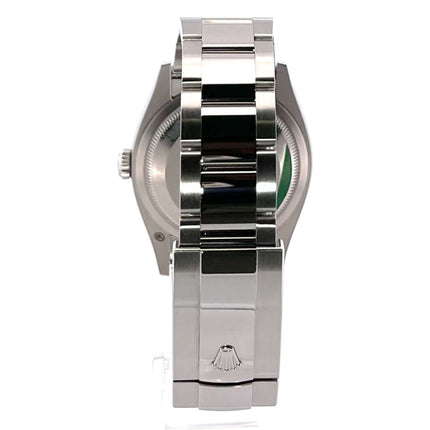 Rückseite eines Rolex Datejust 36 Oystersteel Weißgold 126234 Blau mit Edelstahlband und Faltschließe