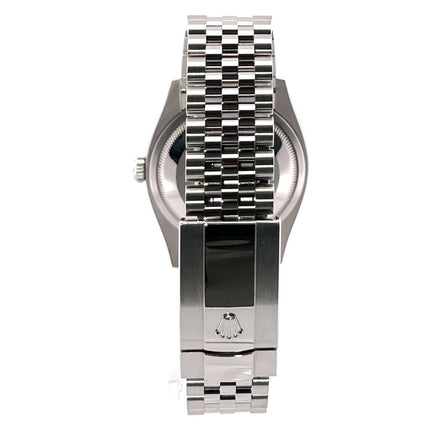 Rückseite Rolex Datejust 36 Oystersteel Weißgold 126234 aus Edelstahl mit Jubile-Armband und Faltschließe, hochglanzpoliert.