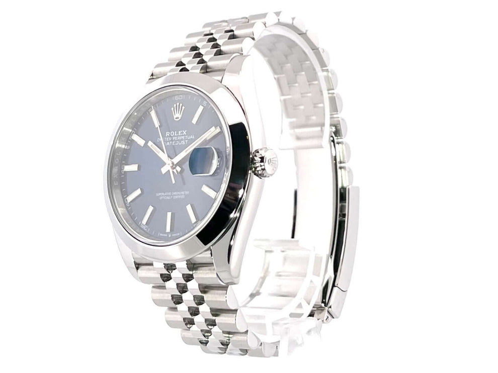 Rolex Datejust 41 Edelstahl 126300 Blau Zifferblatt und Jubile-Band, poliertes Edelstahlgehäuse, Automatikwerk aus 2020