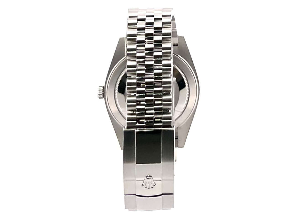 Rückseite der Rolex Datejust 41 Edelstahl 126300 mit Jubile Edelstahlband und Faltschließe.