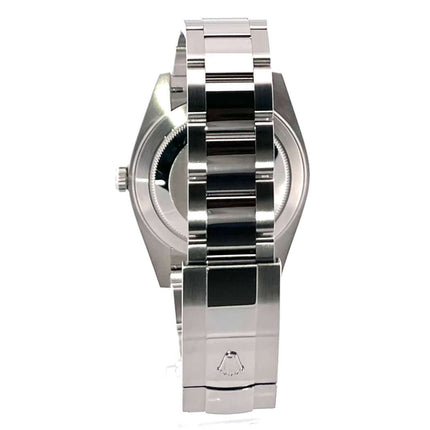 Rückseite der Rolex Datejust 41 Ref. 126300, Oystersteel-Gehäuse und poliertes Edelstahl-Oyster-Armband mit Faltschließe.