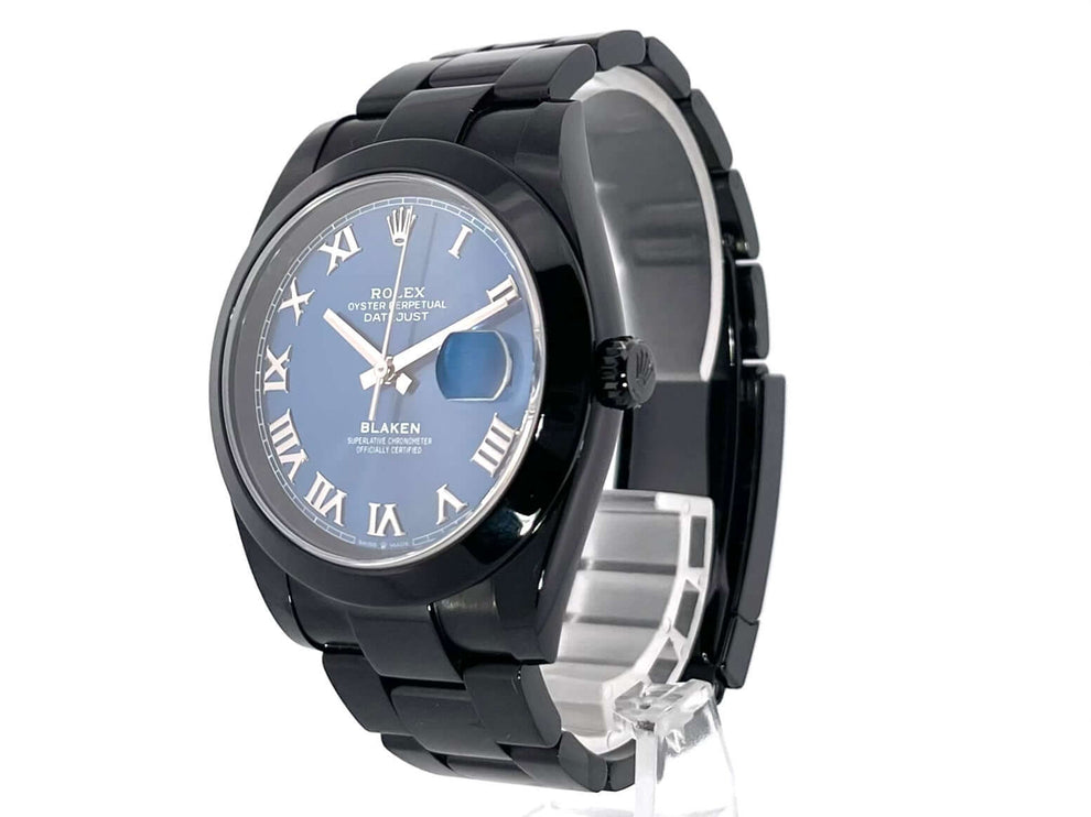 Rolex Datejust 41 Oystersteel Blaken, blaues Zifferblatt, römische Ziffern, Edelstahlband, Ref. 126300, 41 mm, Automatikwerk.