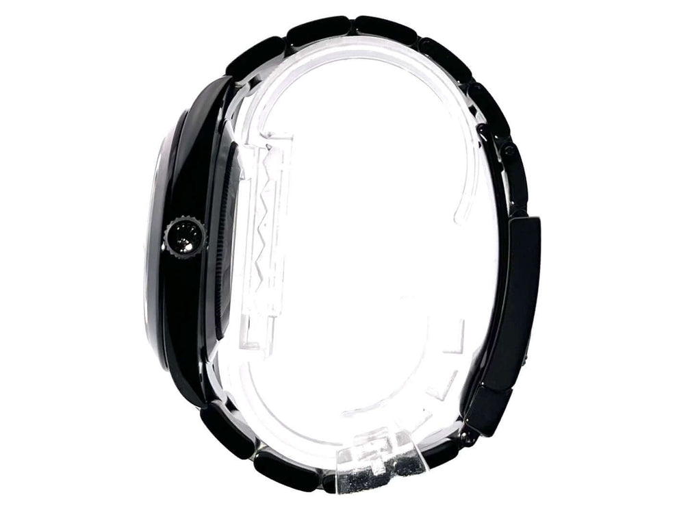 Seitenansicht der Rolex Datejust 41 Oystersteel 126300, poliertes und satiniertes Edelstahlgehäuse, Blaken Design, blaues Zifferblatt, römische Ziffern.