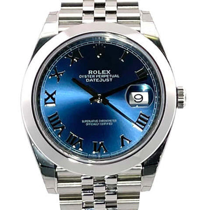 Rolex Datejust 41 126300 Blaues Zifferblatt mit römischen Ziffern und Jubile Edelstahlband aus 2019