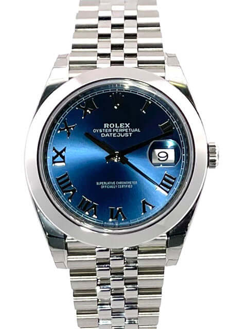 Rolex Datejust 41 126300 Blaues Zifferblatt mit römischen Ziffern und Jubile Edelstahlband aus 2019